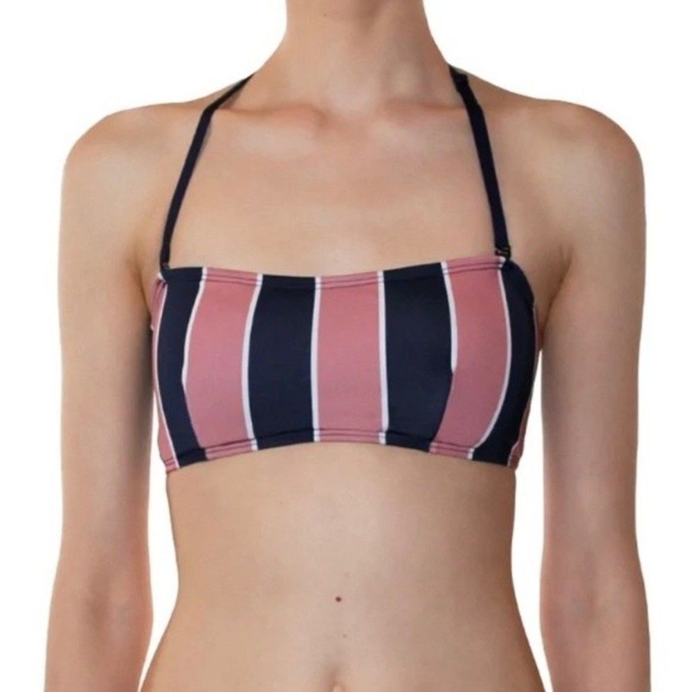 Mei L’ange Women's Micah Striped Blue Pink Bandeau Bikini Top Size Small New